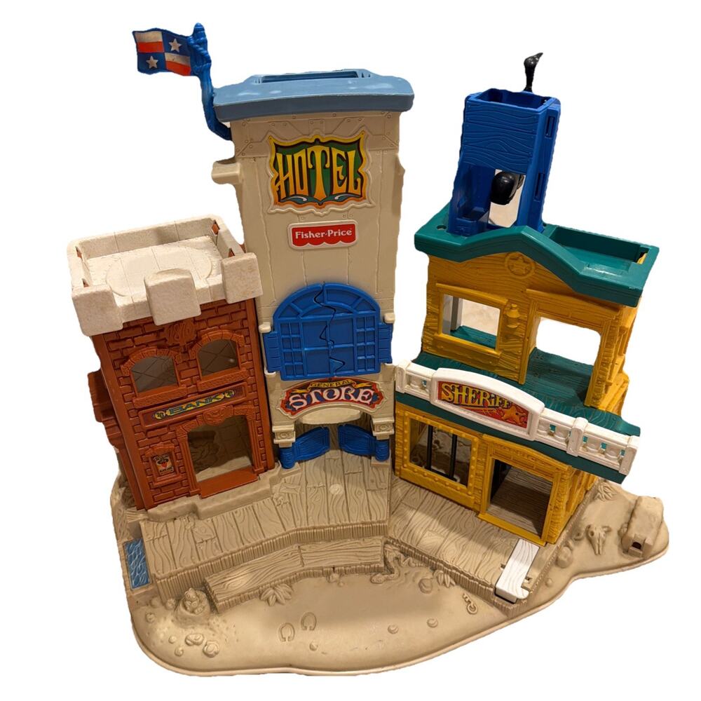Vintage 1996 Fisher Price Great Adventure Wild Western Town Sheriff Hotel Bank